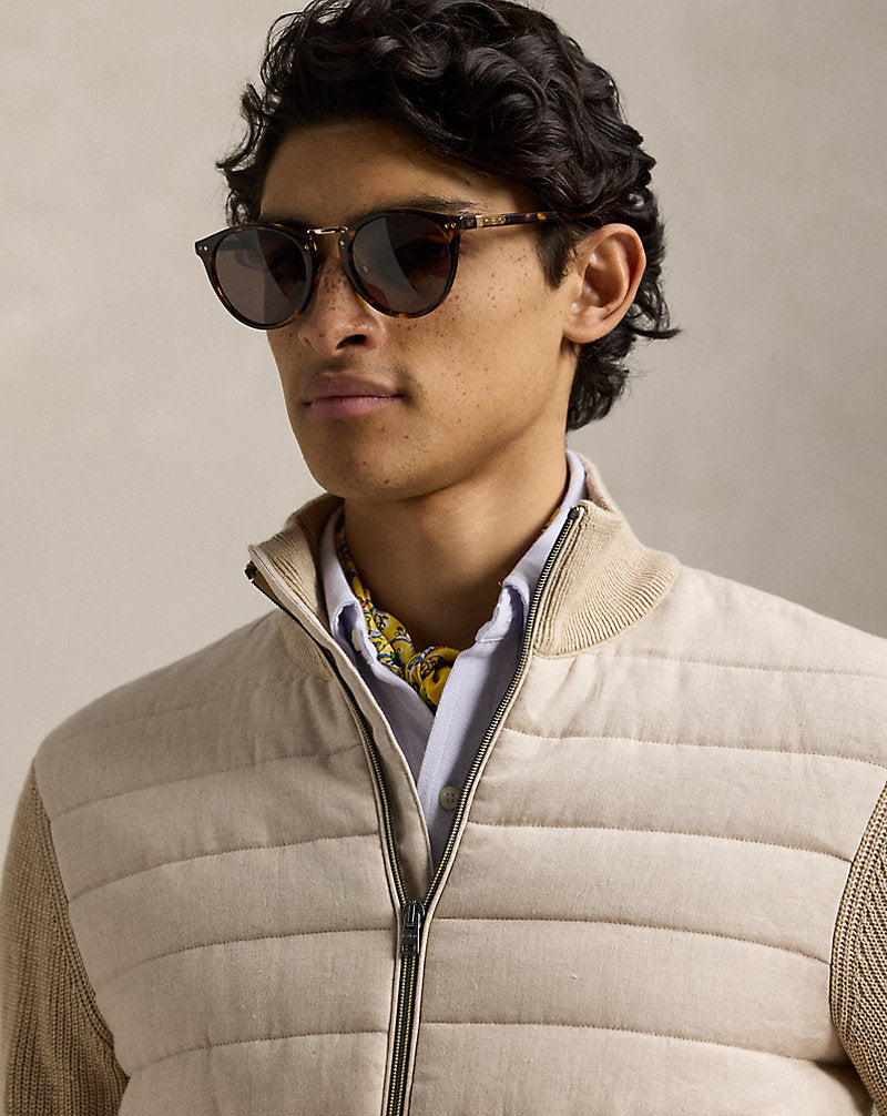 Hybrid Linen Full-Zip Jumper Tan Linen Combo