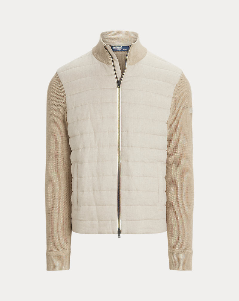 Hybrid Linen Full-Zip Jumper Tan Linen Combo