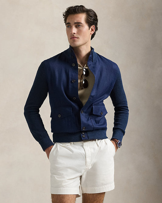 Hybrid Linen Cardigan Navy Linen Combo