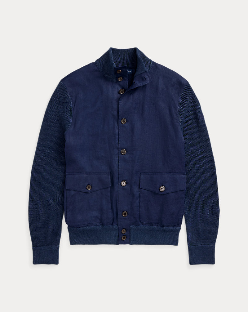 Hybrid Linen Cardigan Navy Linen Combo