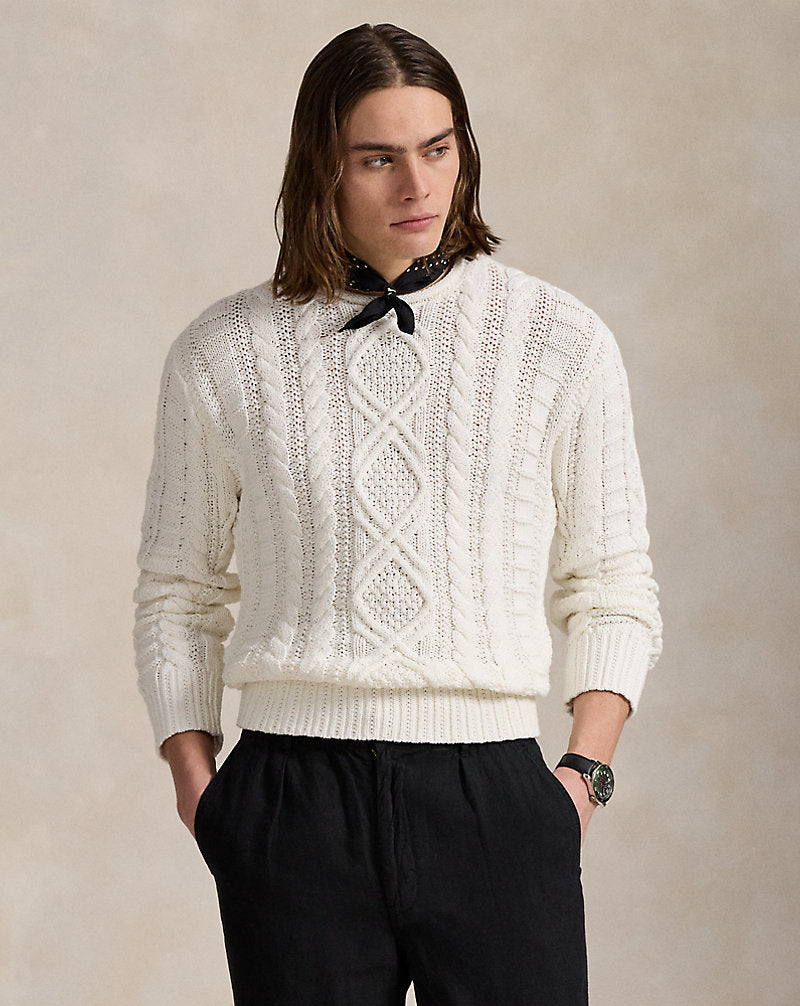 Aran-Knit Cotton Rollneck Jumper Deckwash White
