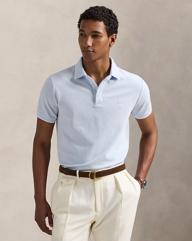 Custom Slim Fit Stretch Oxford Mesh Polo Office Blue/White