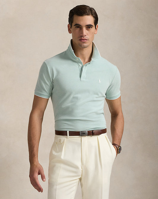 Custom Slim Fit Stretch Oxford Mesh Polo Celadon/White
