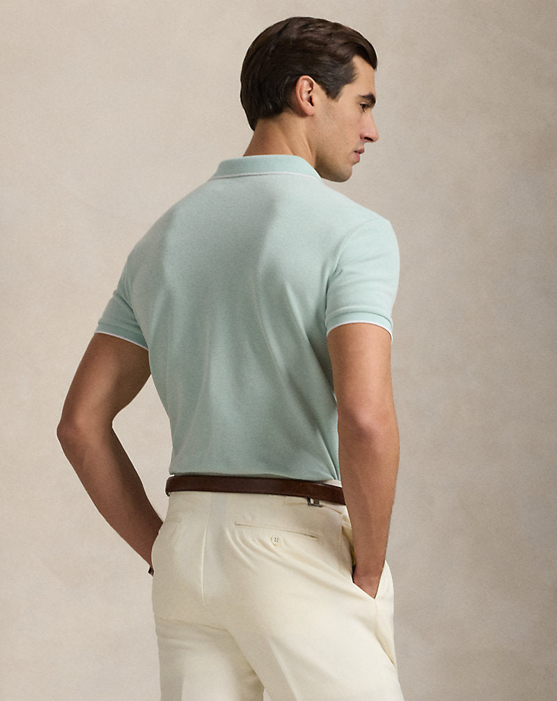 Custom Slim Fit Stretch Oxford Mesh Polo Celadon/White