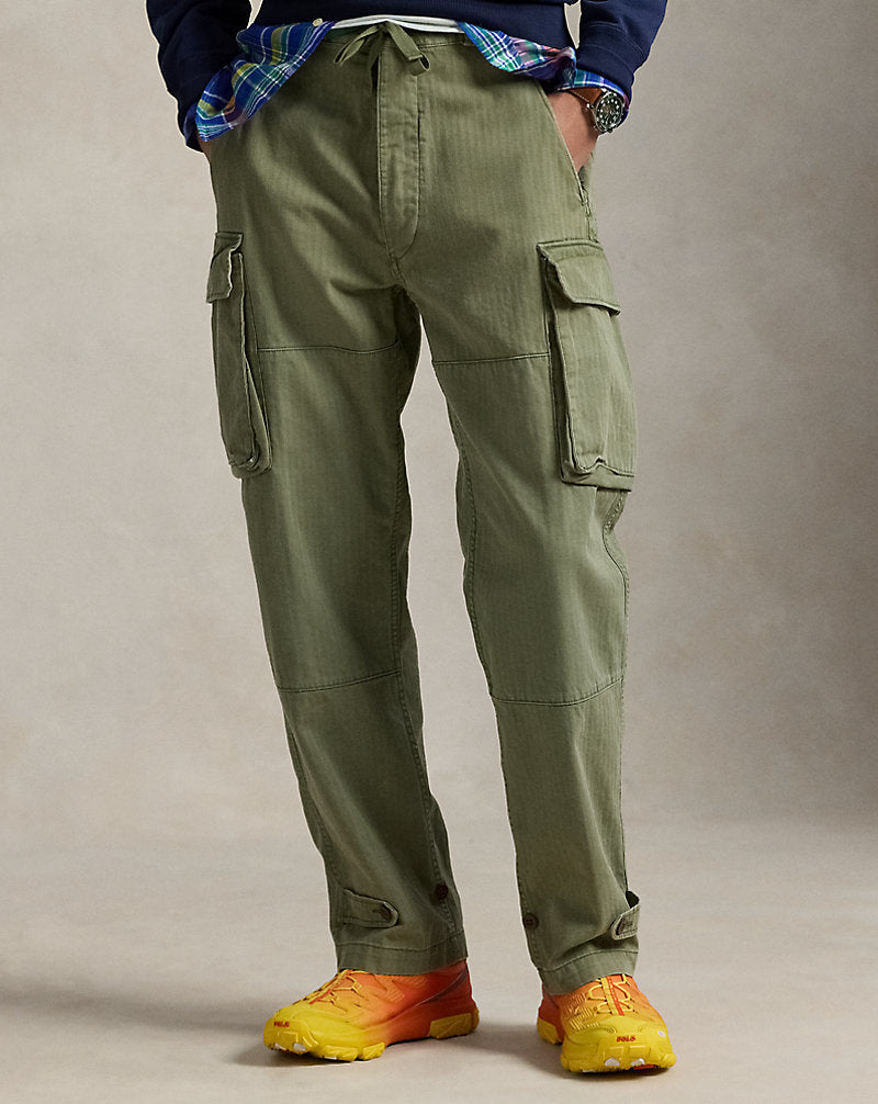 Relaxed Fit Herringbone Twill Cargo Trou Mountain Green