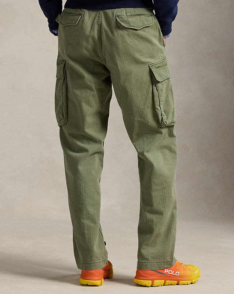 Relaxed Fit Herringbone Twill Cargo Trou Mountain Green