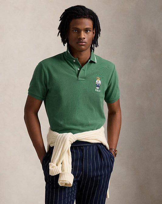 Custom Slim Polo Bear Mesh Polo Shirt Antq Green Hrtg Icns