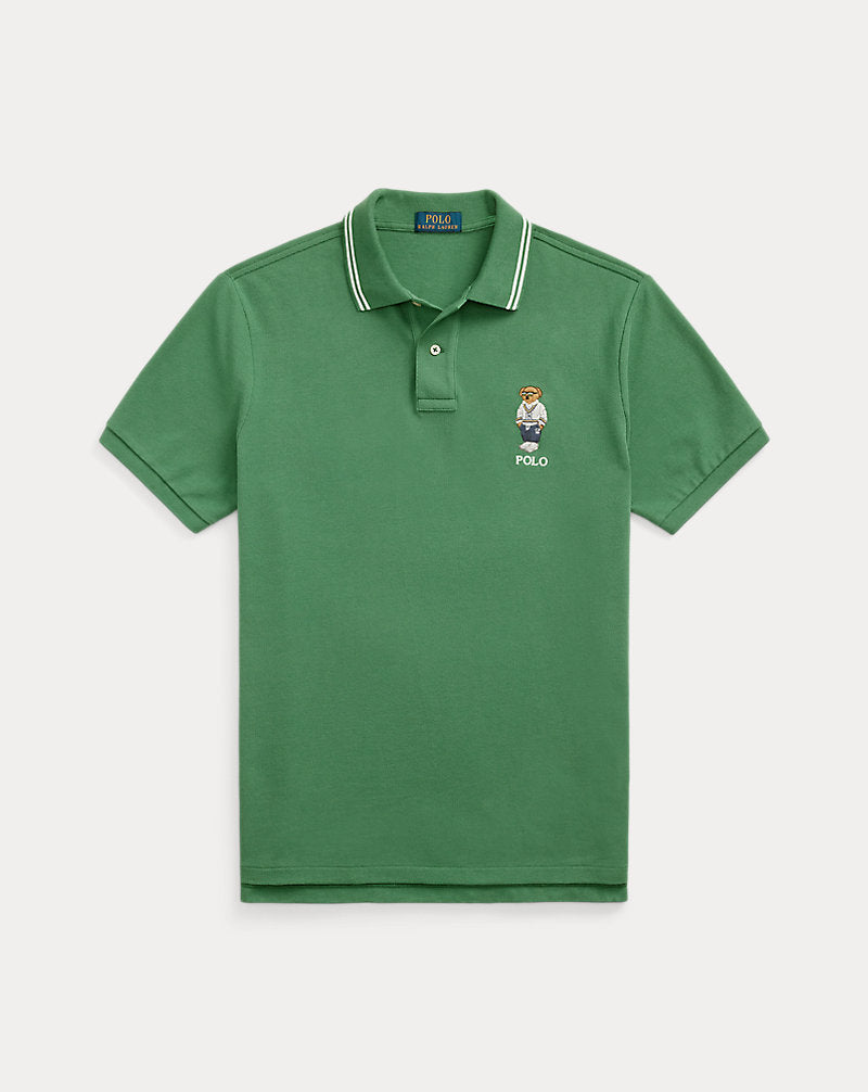 Custom Slim Polo Bear Mesh Polo Shirt Antq Green Hrtg Icns