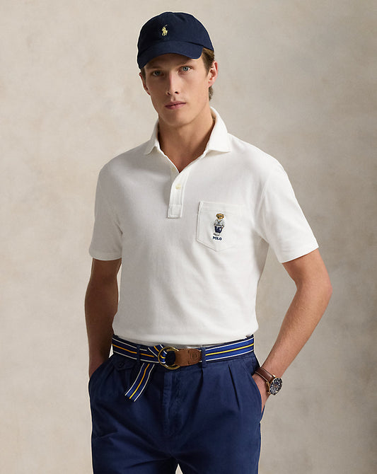 Custom Slim Polo Bear Mesh Polo Shirt White Heritage Icon Bear