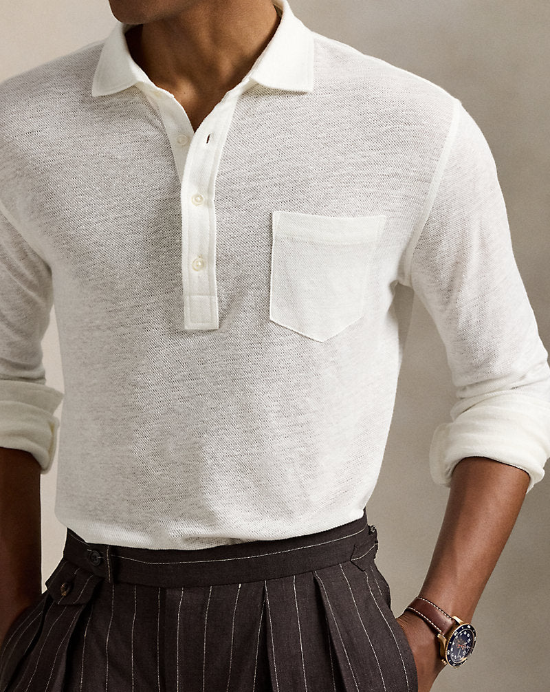 Linen Mesh Polo Shirt Deckwash White