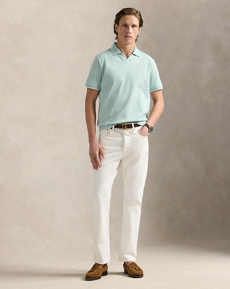 Jacquard Mesh Polo Shirt Celadon/White