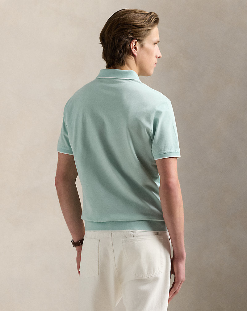 Jacquard Mesh Polo Shirt Celadon/White