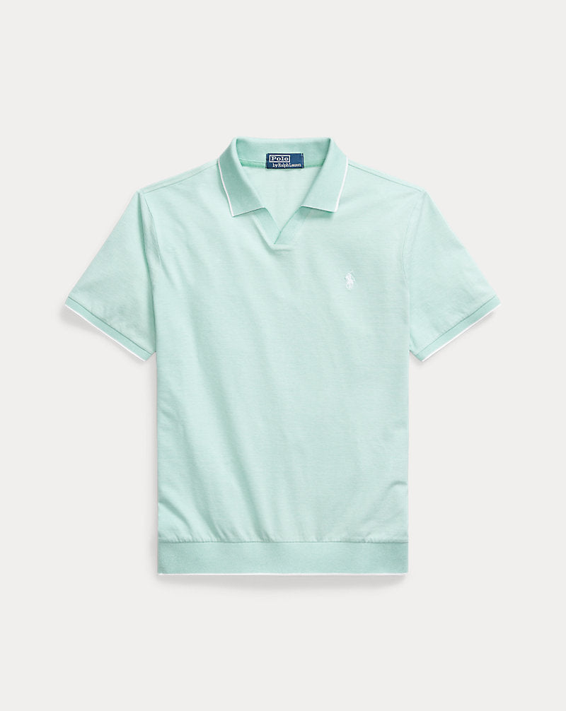 Jacquard Mesh Polo Shirt Celadon/White