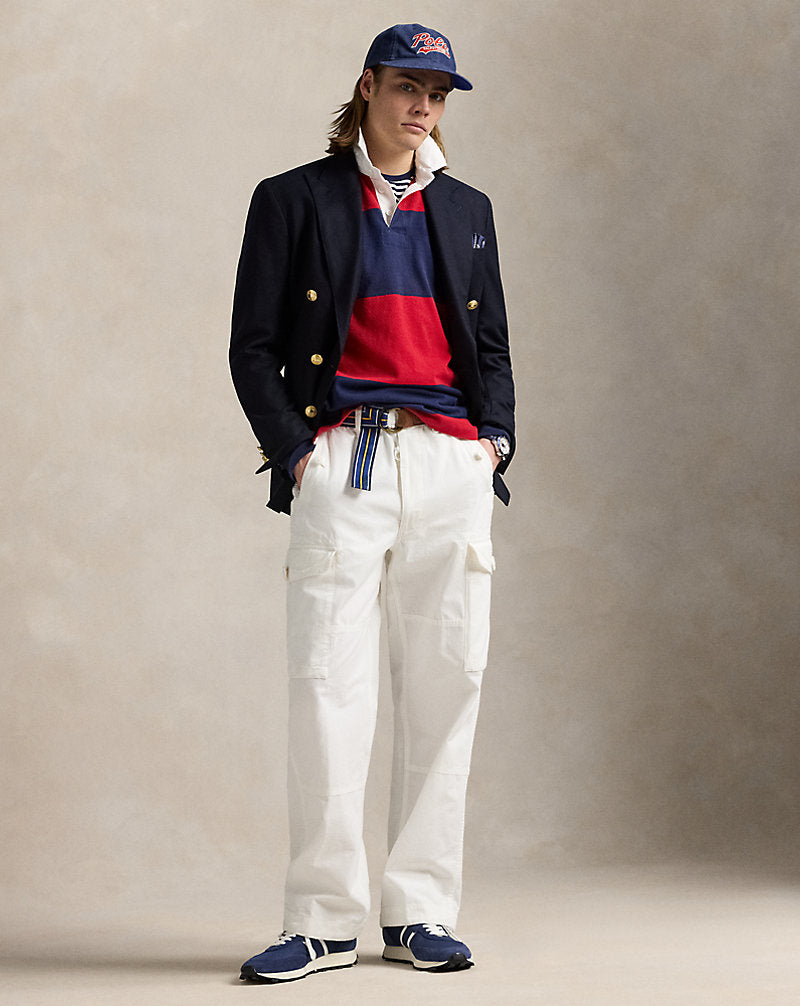 Classic Fit Striped Jersey Rugby Shirt Red/Newport Navy