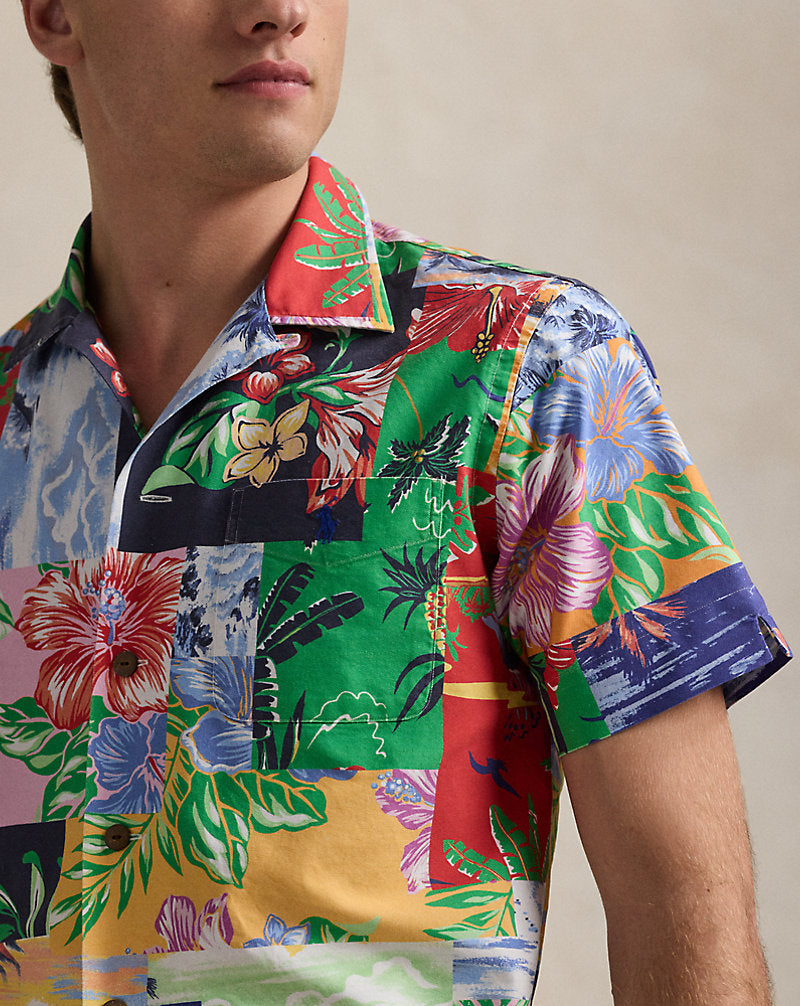 Classic Fit Patchwork-Print Oxford Shirt Beach Bazaar Patchwork