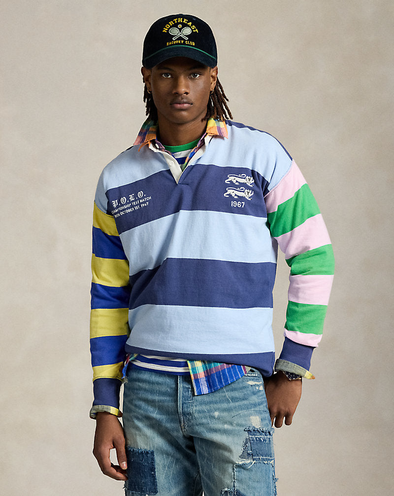 Vintage Fit Striped Jersey Rugby Shirt Newport Navy Multi