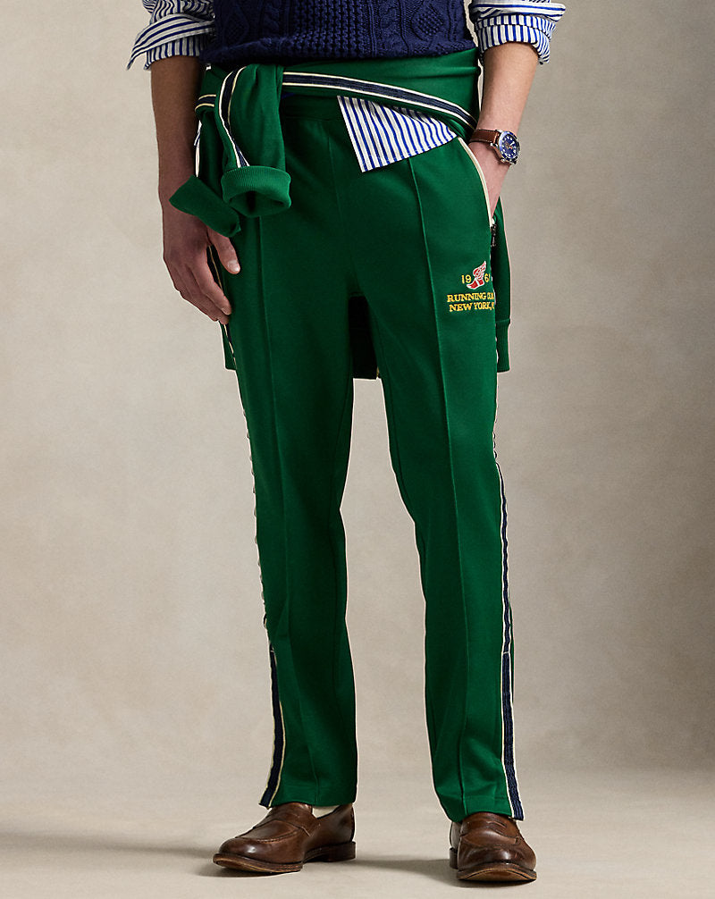 Embroidered Plaited Tricot Track Trouser Tennis Green