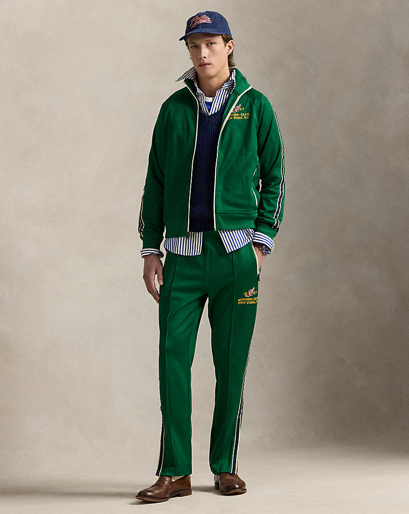 Embroidered Plaited Tricot Track Trouser Tennis Green