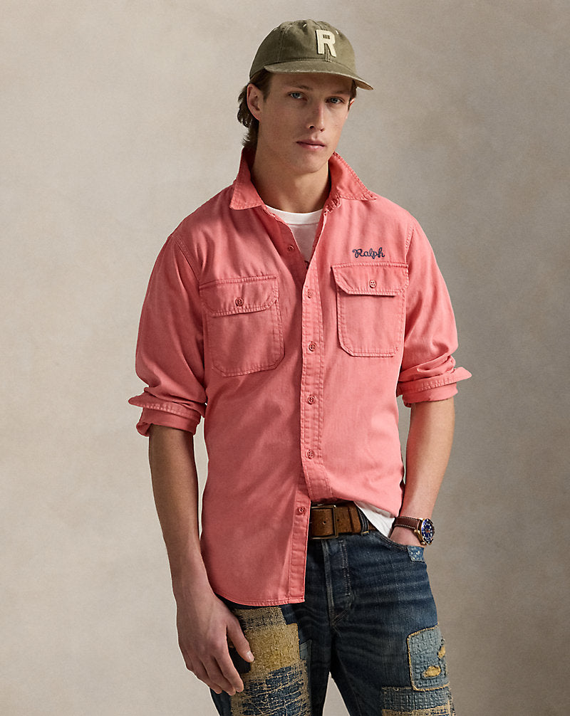 Classic Fit Embroidered Chino Workshirt Newbarn Nantucket Red