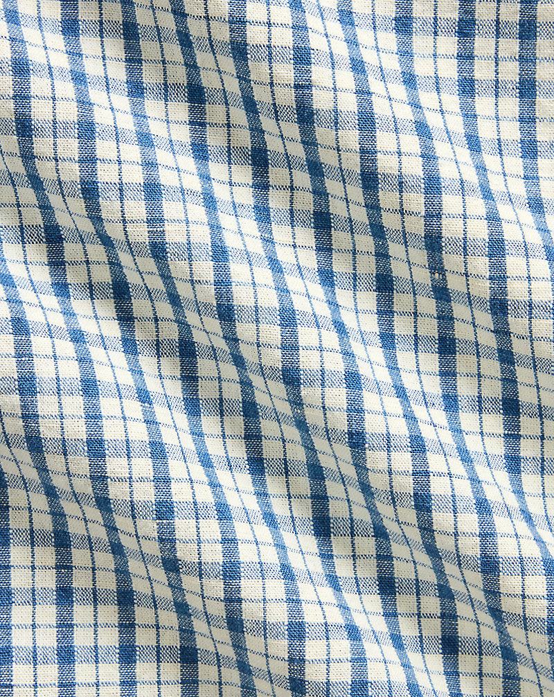 Classic Fit Plaid Cotton-Linen Shirt Indigo Cream