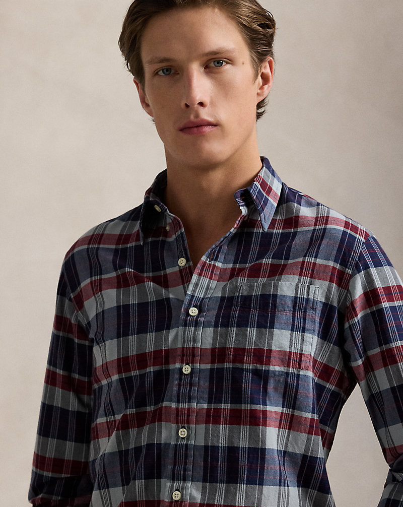 Classic Fit Indigo Madras Shirt Indigo/Red Multi