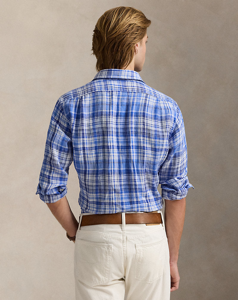 Classic Fit Plaid Linen Shirt Blue Multi