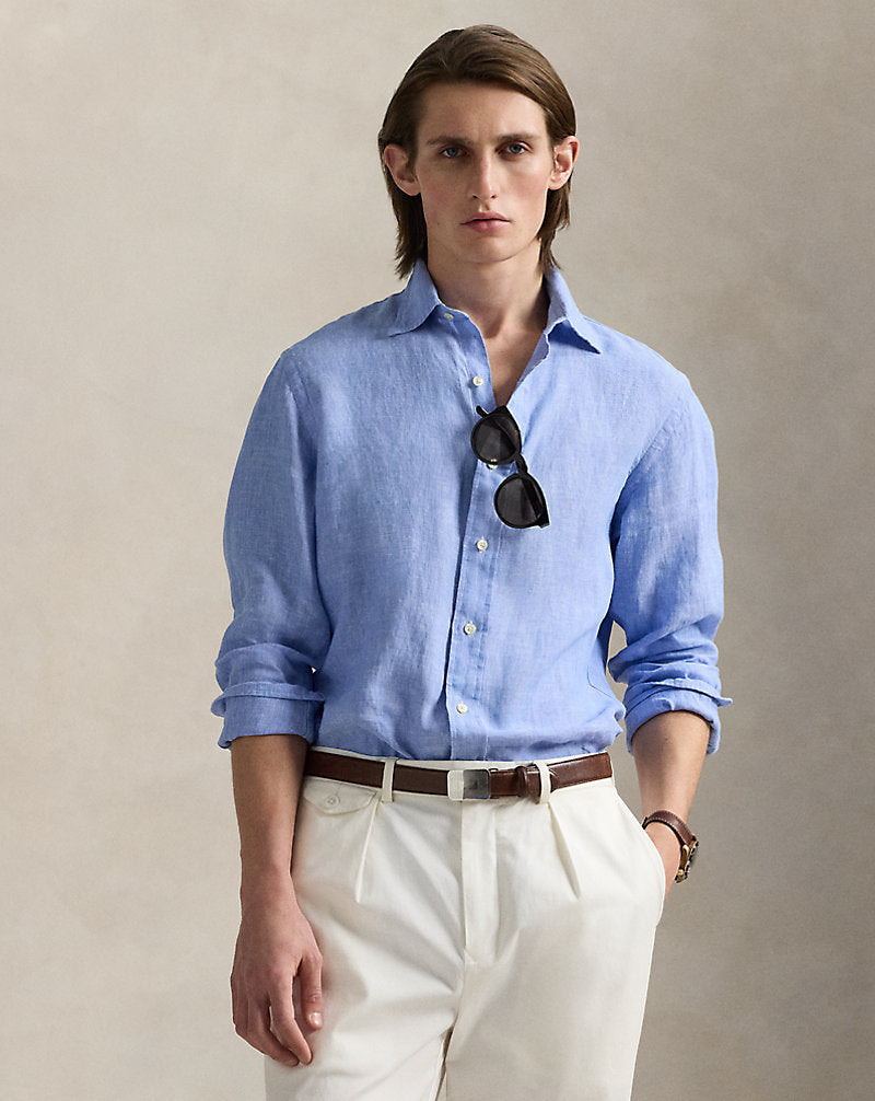 Classic Fit Linen Shirt Blue/White
