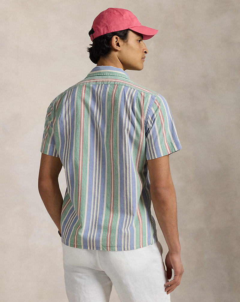 Classic Fit Striped Chambray Camp Shirt Blue/Green Multi