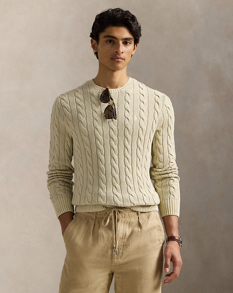 Cable-Knit Mineral-Dyed Cotton Jumper Natural