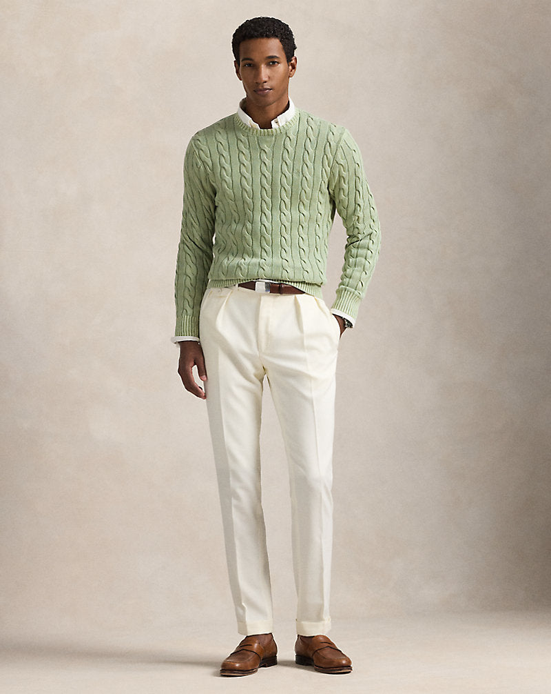 Cable-Knit Mineral-Dyed Cotton Jumper Greenstone