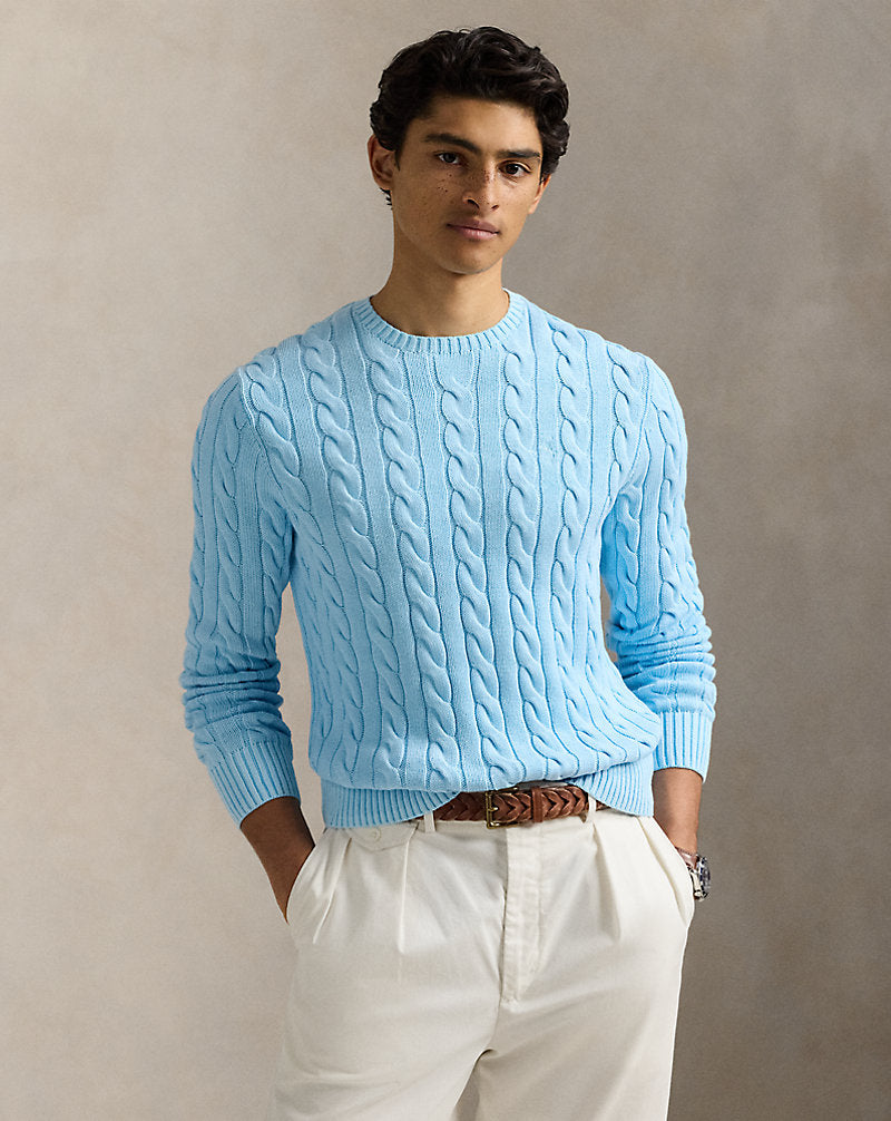 Cable-Knit Mineral-Dyed Cotton Jumper Sky