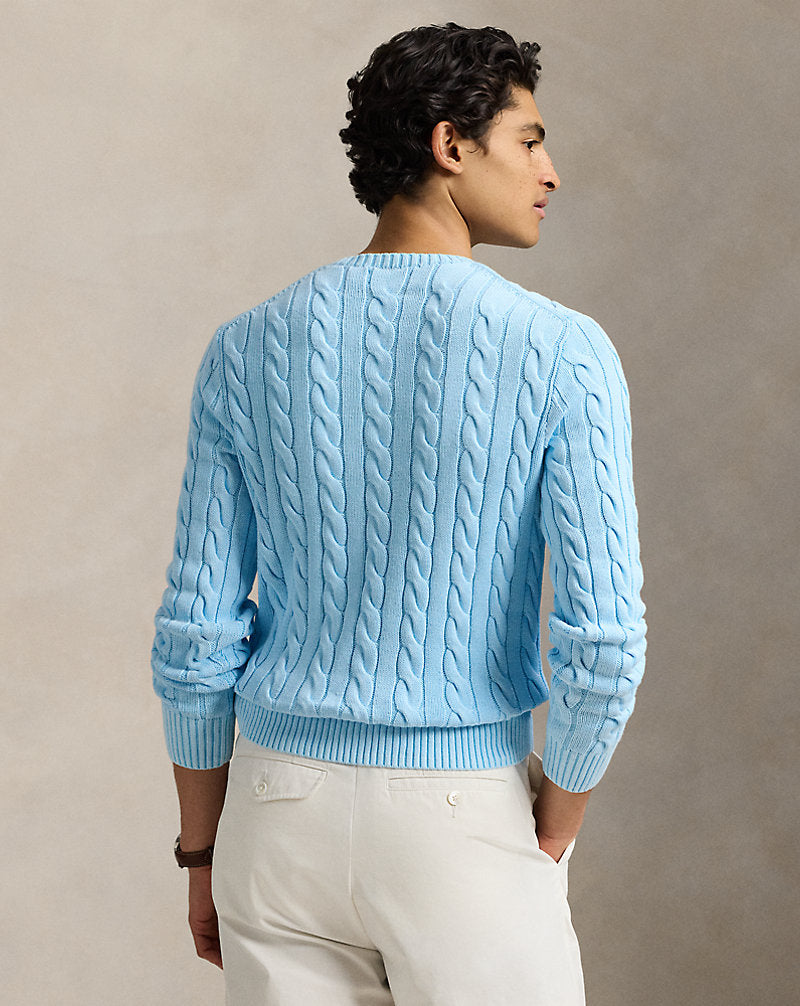 Cable-Knit Mineral-Dyed Cotton Jumper Sky