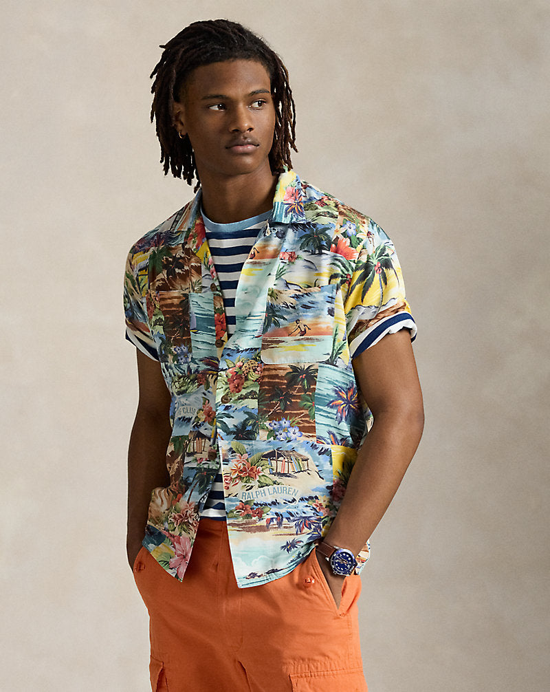 Classic Fit Patchwork-Print Camp Shirt Surf Scenic Patchwork