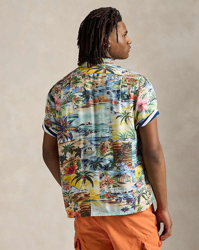Classic Fit Patchwork-Print Camp Shirt Surf Scenic Patchwork