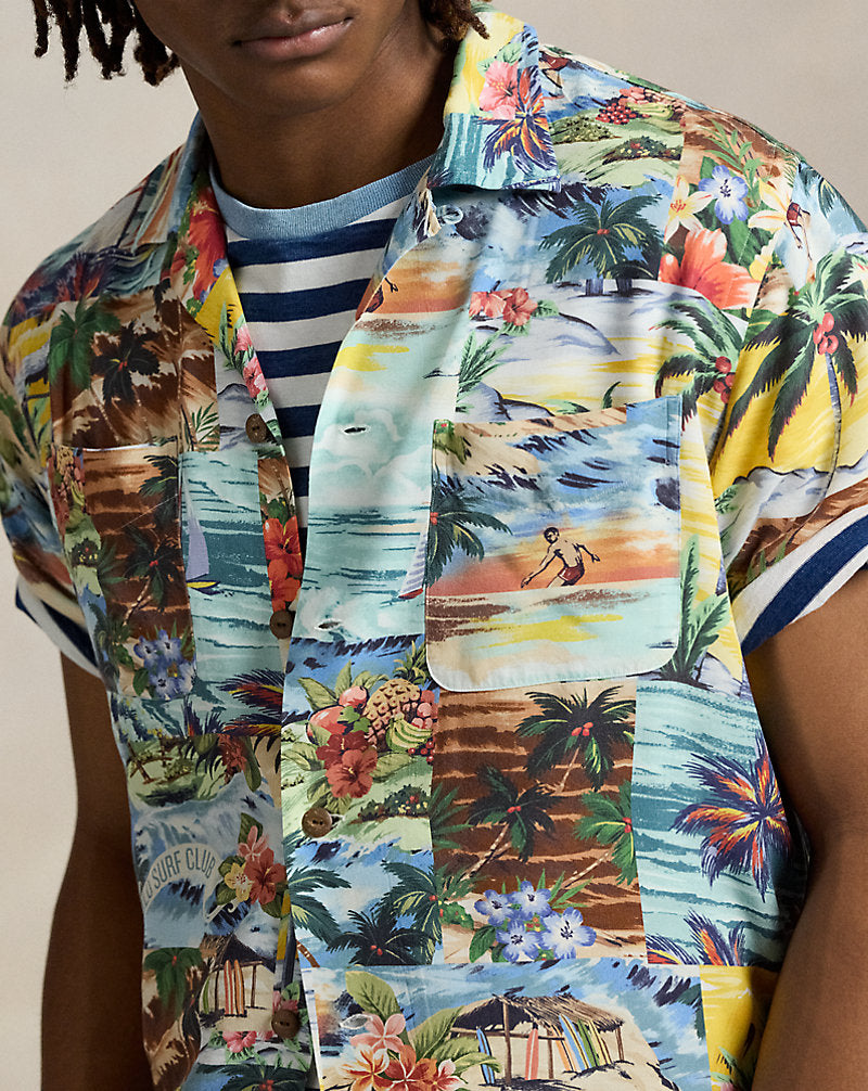 Classic Fit Patchwork-Print Camp Shirt Surf Scenic Patchwork