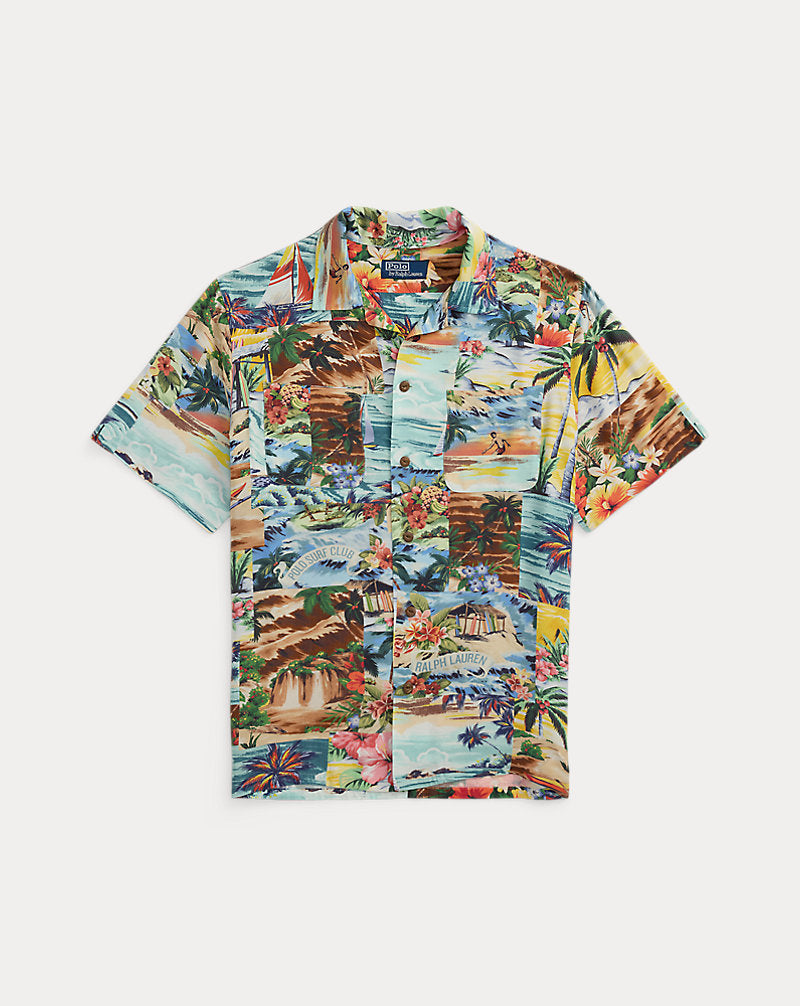 Classic Fit Patchwork-Print Camp Shirt Surf Scenic Patchwork