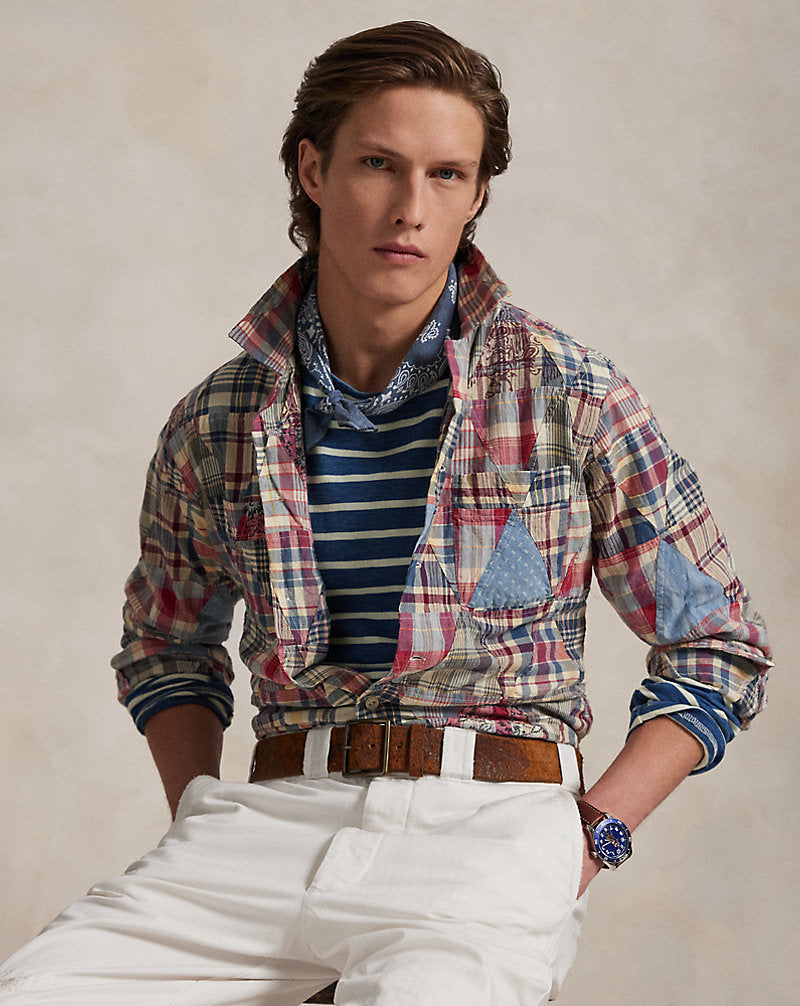 Classic Fit Patchwork Madras Camp Shirt Madras Patchwork