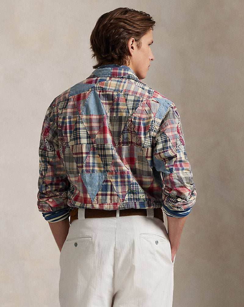 Classic Fit Patchwork Madras Camp Shirt Madras Patchwork