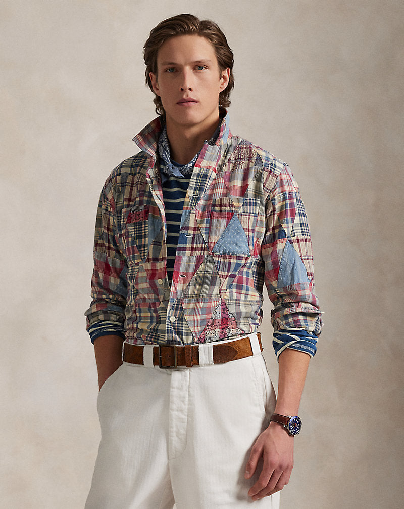 Classic Fit Patchwork Madras Camp Shirt Madras Patchwork