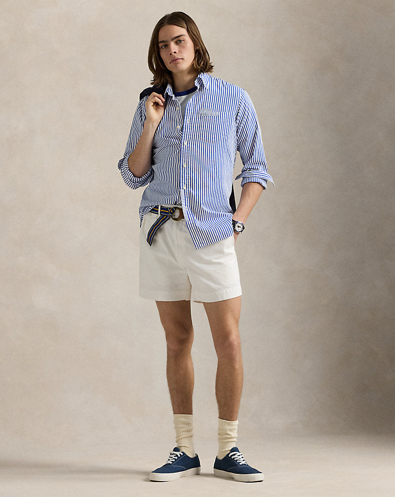 Classic Fit Repaired Poplin Shirt Blue White Mending