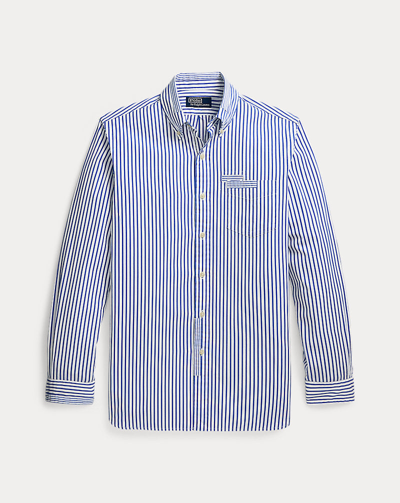 Classic Fit Repaired Poplin Shirt Blue White Mending