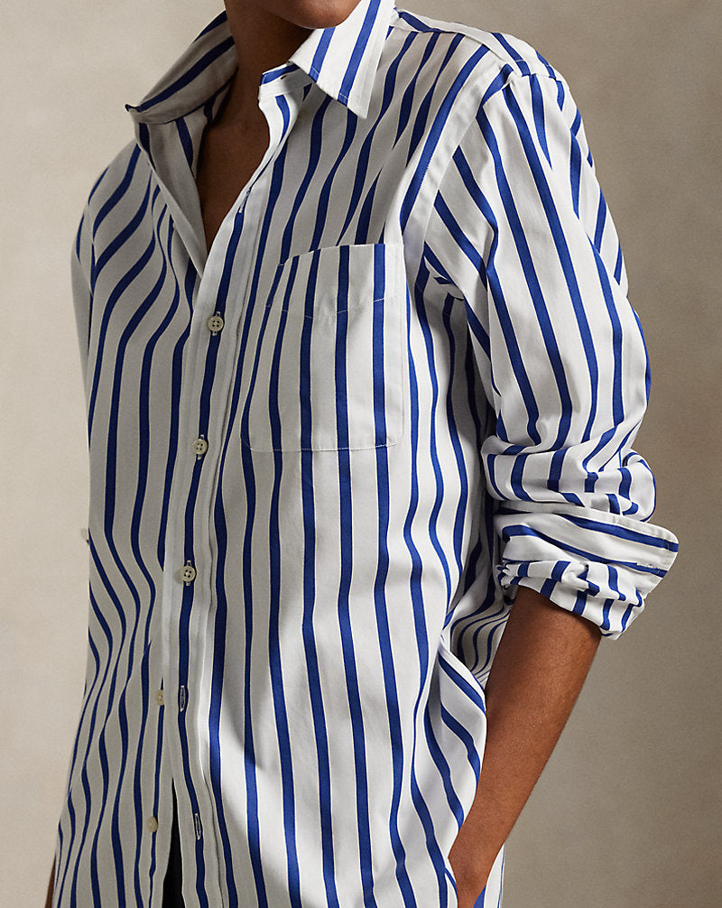 Classic Fit Striped Poplin Shirt White/Blue