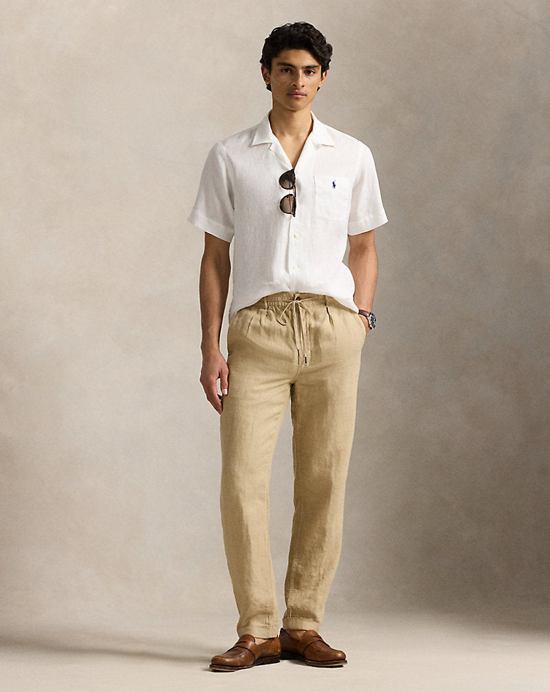 Classic Fit Linen Camp Shirt Ceramic White
