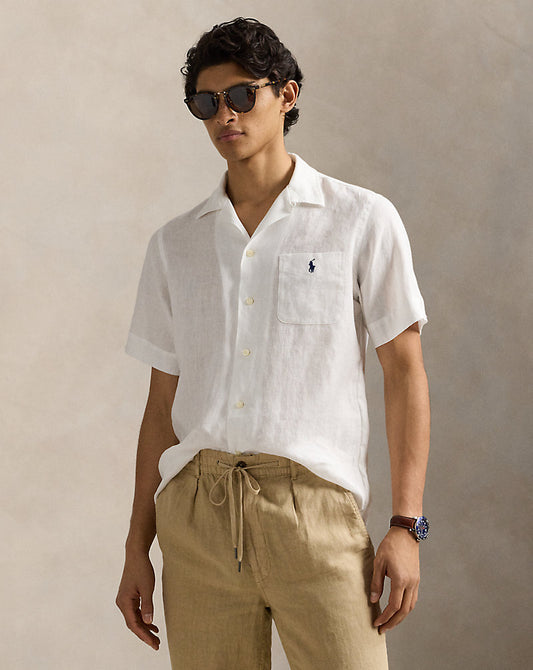 Classic Fit Linen Camp Shirt Ceramic White