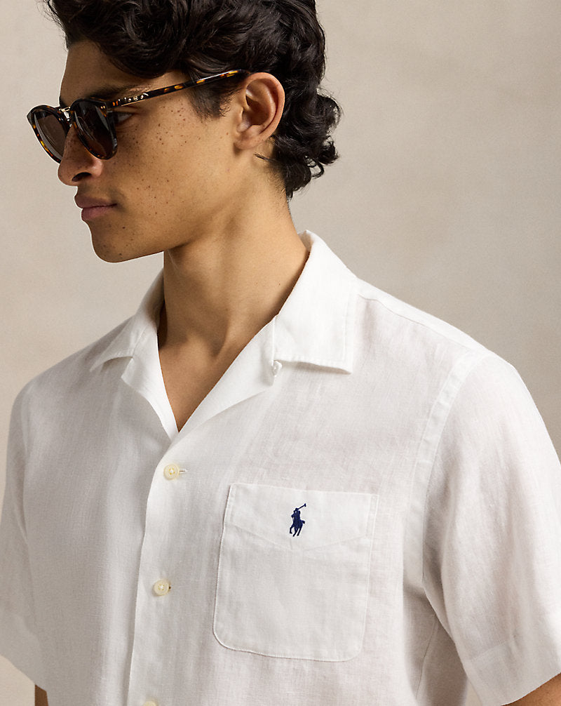 Classic Fit Linen Camp Shirt Ceramic White