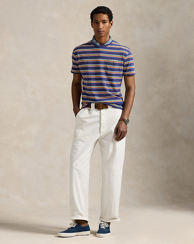 Classic Fit Striped Gauze Jersey T-Shirt New Classic Navy Multi