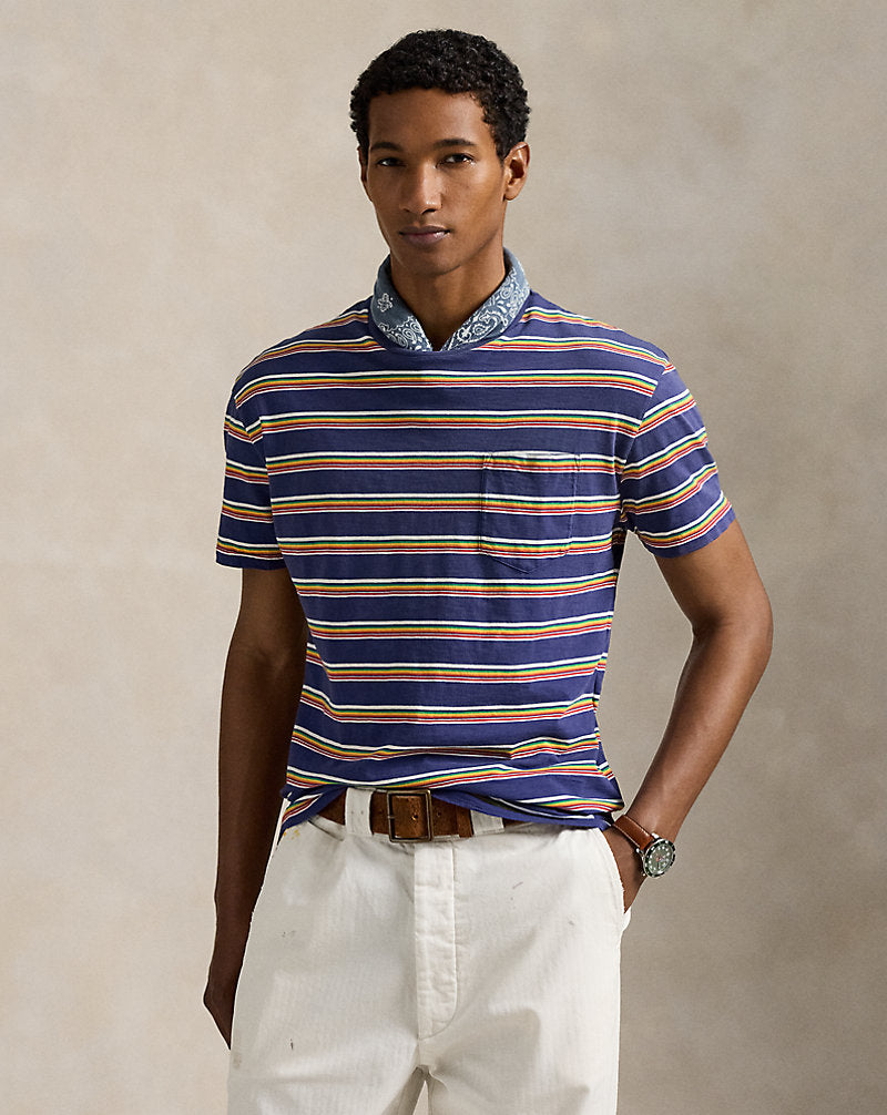 Classic Fit Striped Gauze Jersey T-Shirt New Classic Navy Multi