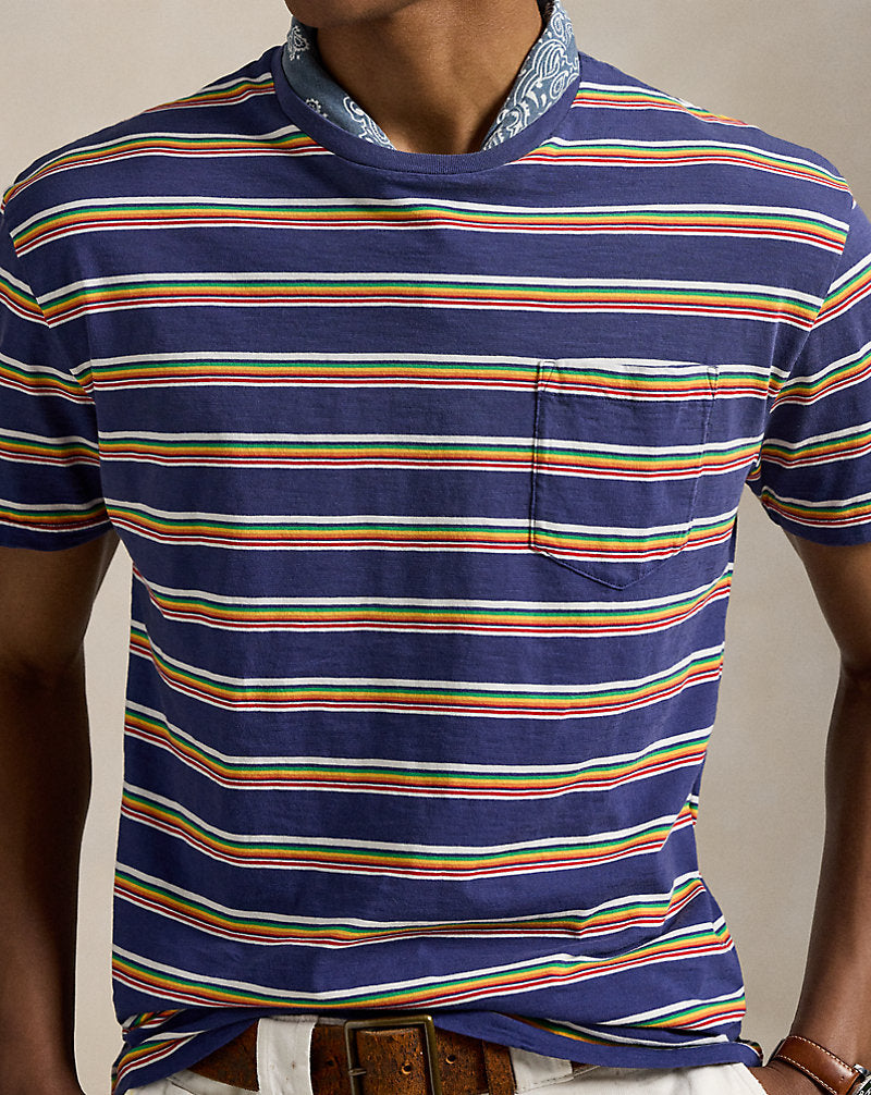 Classic Fit Striped Gauze Jersey T-Shirt New Classic Navy Multi