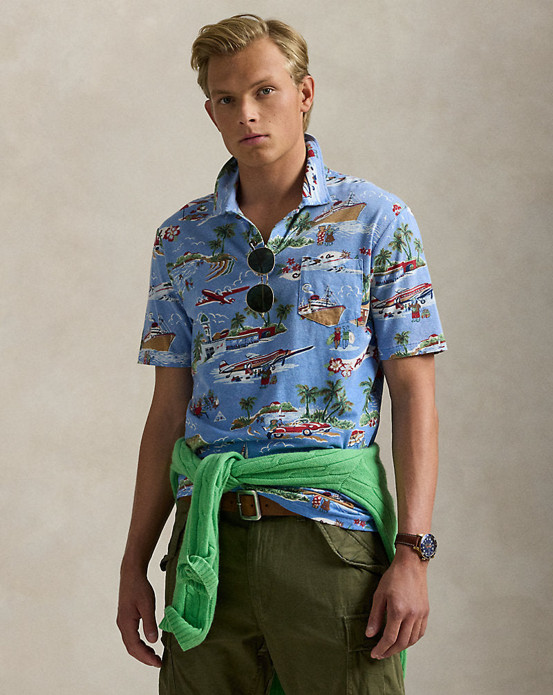 Standard Fit Bear Linen-Cotton Polo Holiday Bear Print