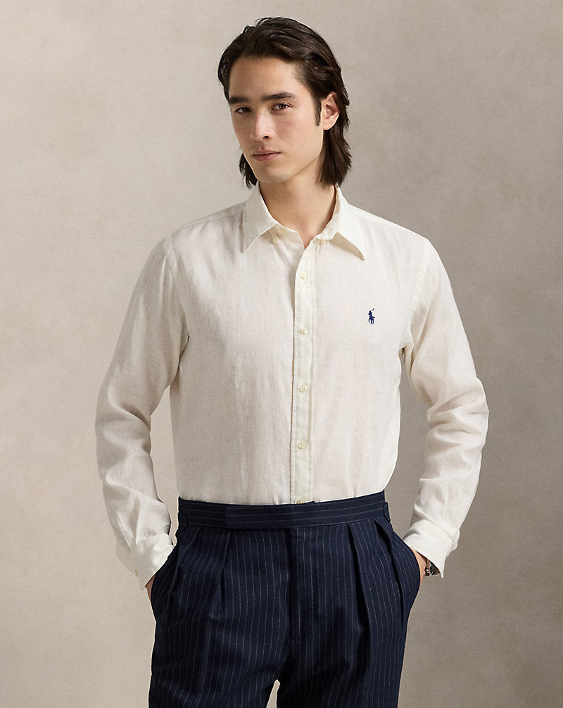 Custom Fit Linen-Cotton Shirt Deckwash White